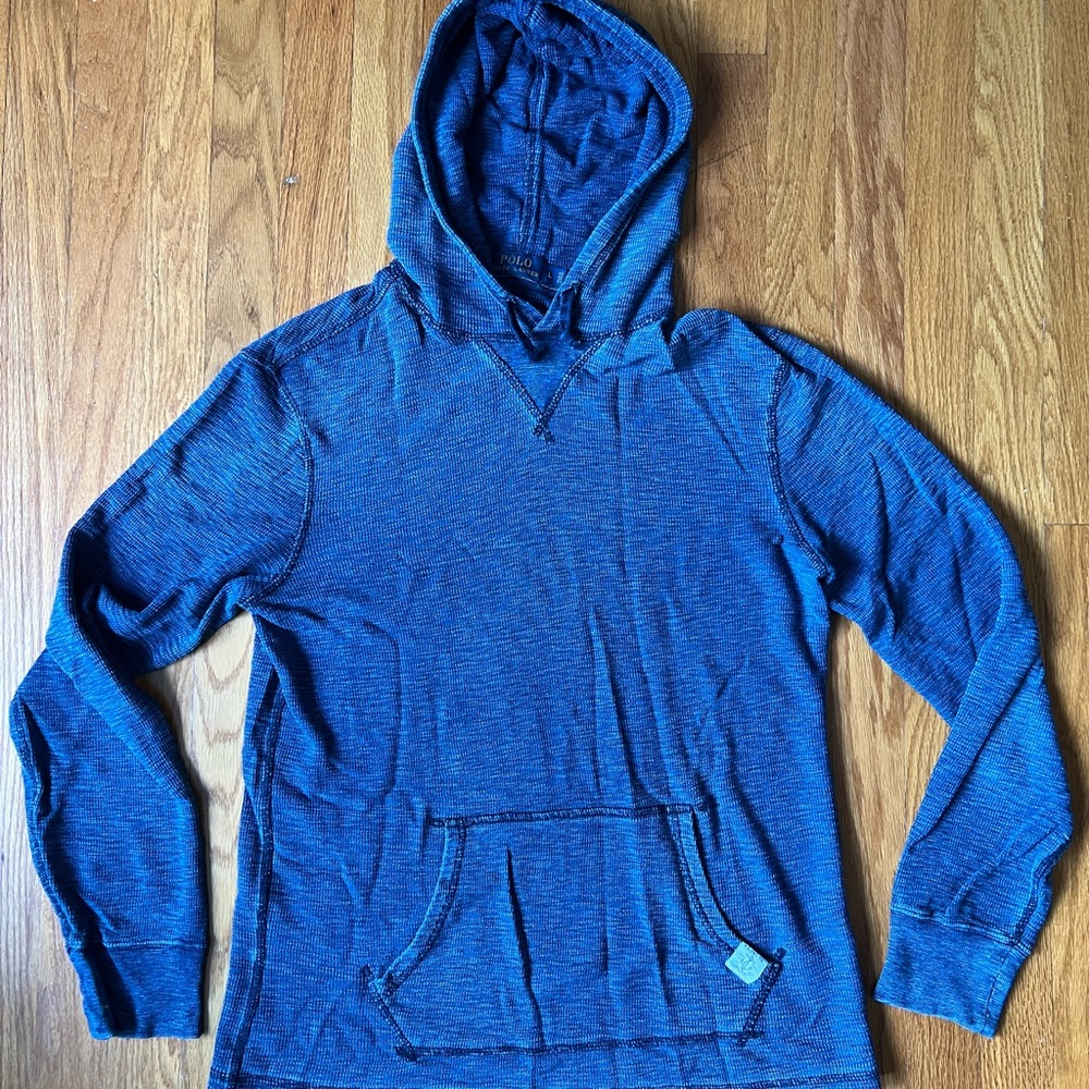 Polo Ralph Lauren womens sweatshirt hoodie LARGE blue Thermal waffle knit